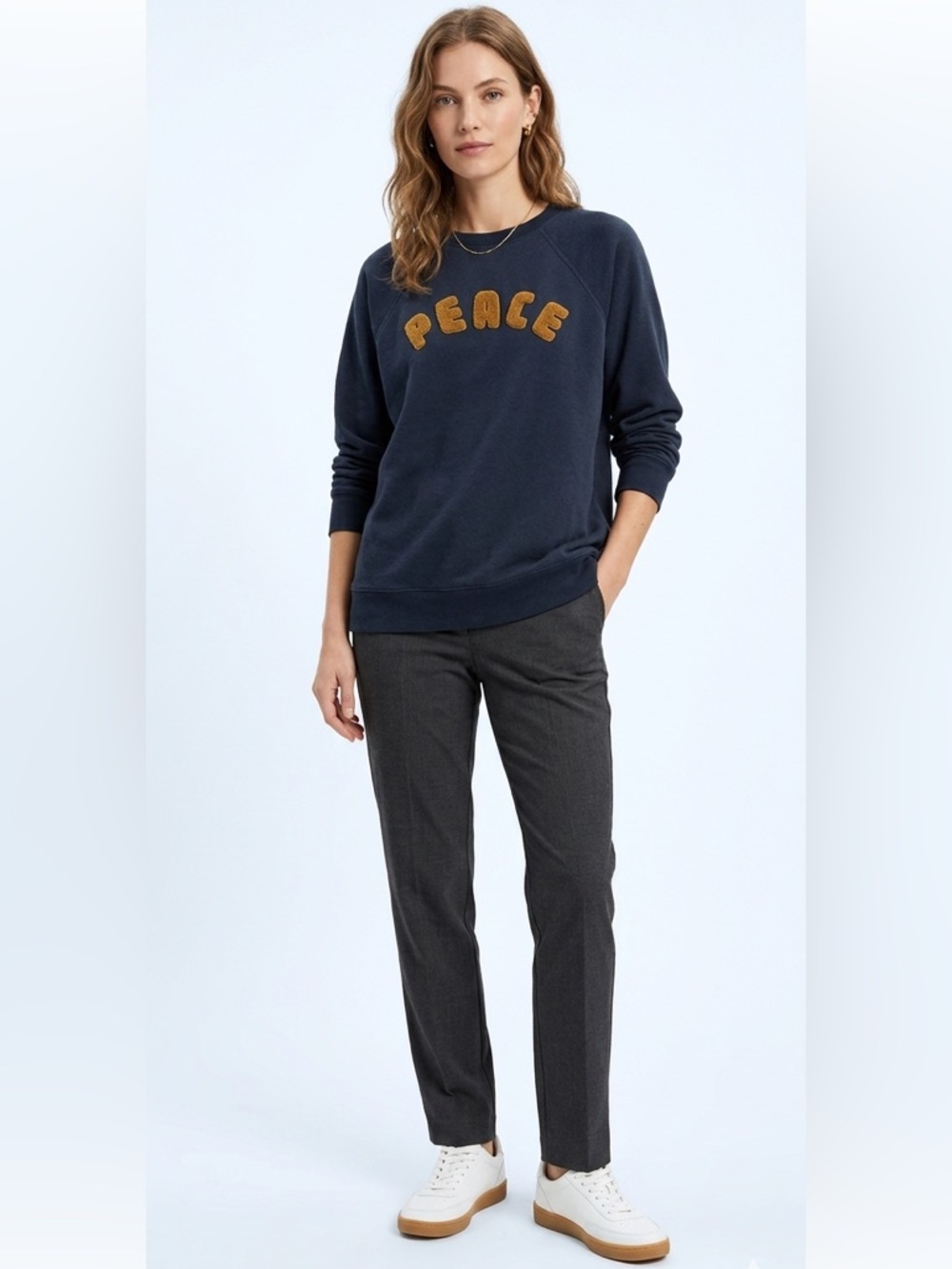 American Eagle Black & Orange Peace Crewneck Sweatshirt Size Medium Cotton - Picture 12 of 12